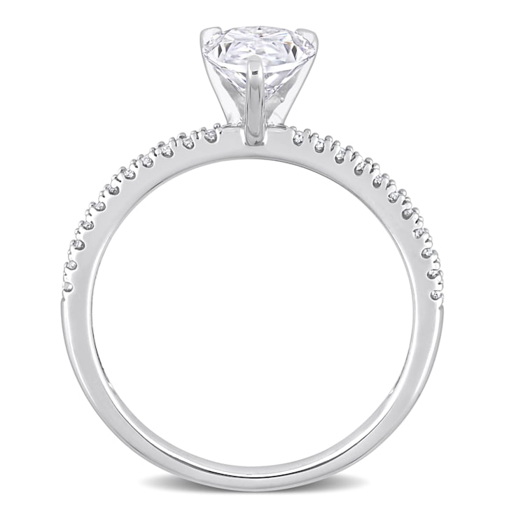 1-1/4 CT DEW Created Moissanite and 1/10 CT TW Diamond Engagement Ring
in 14K White Gold
