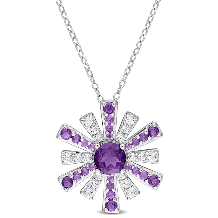 2 CT TGW African Amethyst and White Topaz Starburst Pendant with Chain
in Sterling Silver
