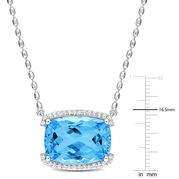 13 5/8 CT TGW Sky Blue Topaz and White Topaz Halo Pendant with Chain in
Sterling Silver