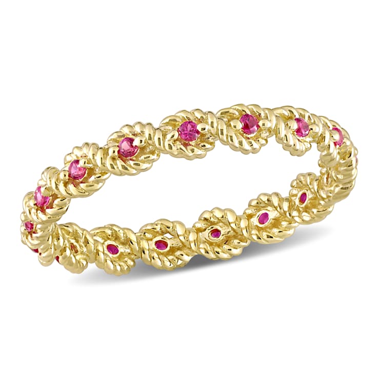 1/4 CT TGW Created Ruby Infinity Eternity Ring in 10K Yellow Gold