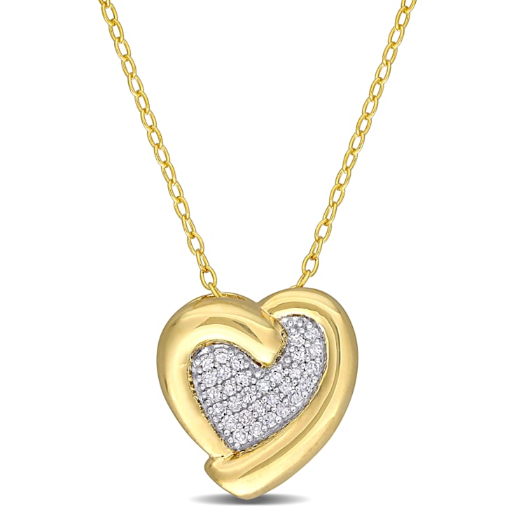 1/6ctw Diamond Heart Pendant with Chain in 18K Yellow Gold Over Sterling Silver