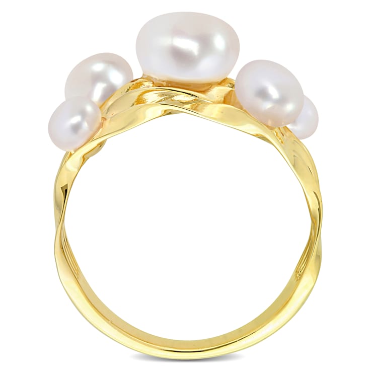 4-7.5MM Freshwater Cultured Pearl Coil Ring in Yellow Plated Sterling Silver