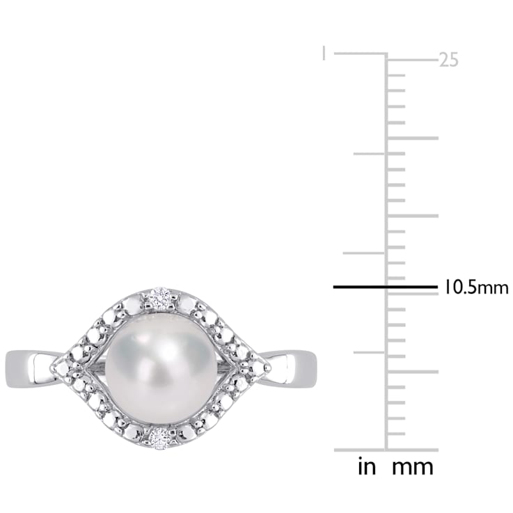 7-7.5MM Freshwater Cultured Pearl and Created White Sapphire Halo Ring
in Sterling Silver