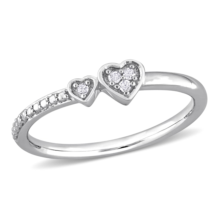 Diamond Accent Double Heart Promise Ring in Sterling Silver