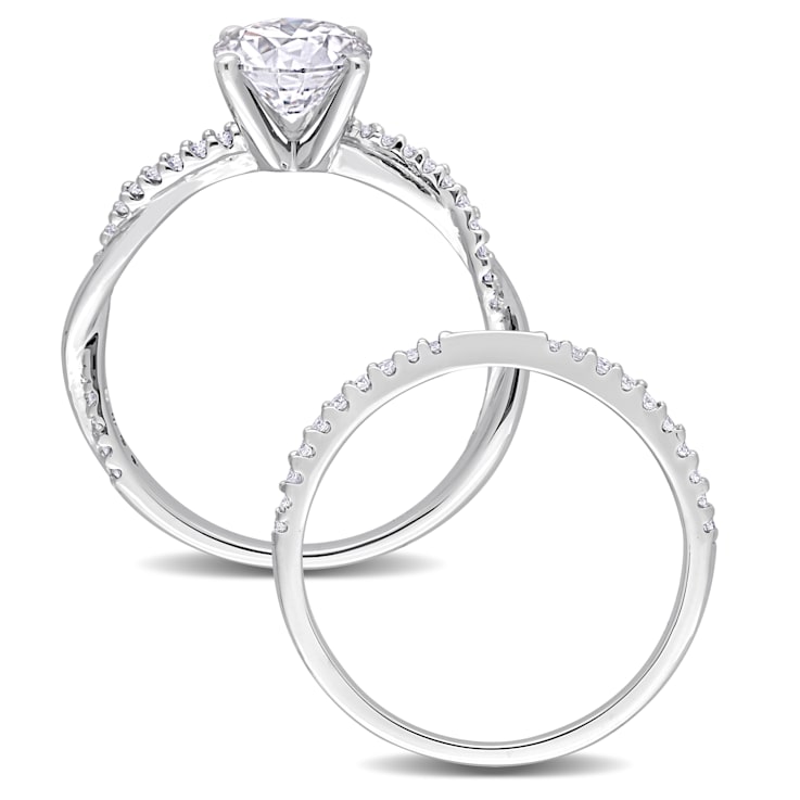 1 1/2 CT TGW Created Moissanite Engagement Ring Set in 10K White Gold