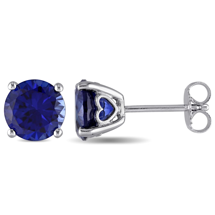 4 4/5 CT TGW Created Blue Sapphire Stud Earrings in Sterling Silver