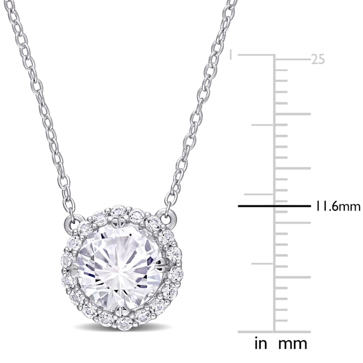 2 3/4 CT TGW Created White Sapphire Solitaire Halo Drop Pendant with
Chain in Sterling Silver