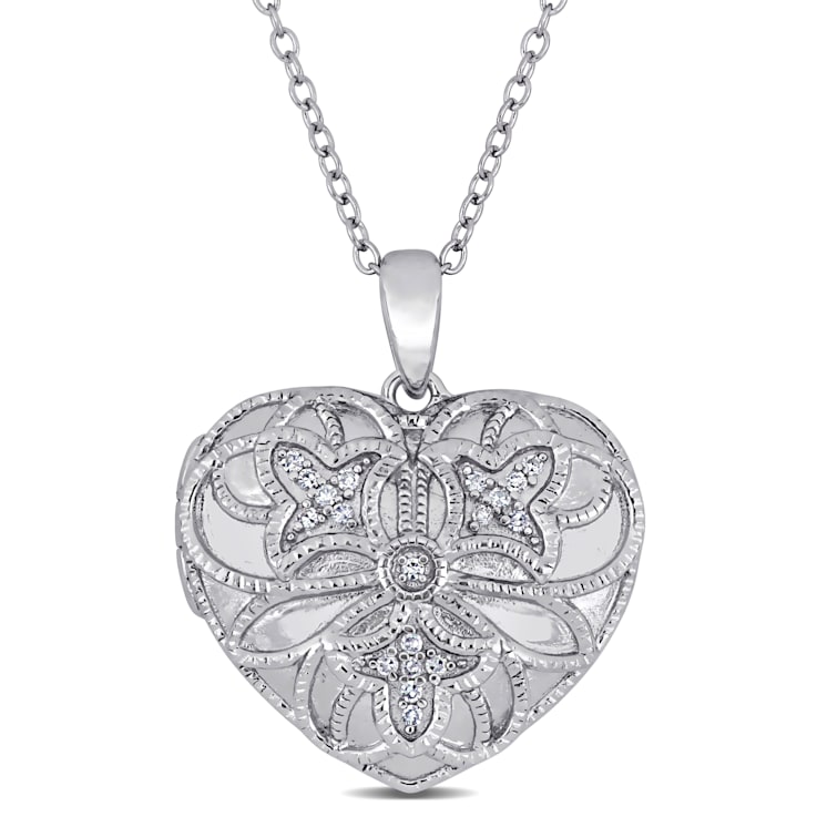 Heart Locket Necklace Diamond Accents Sterling Silver