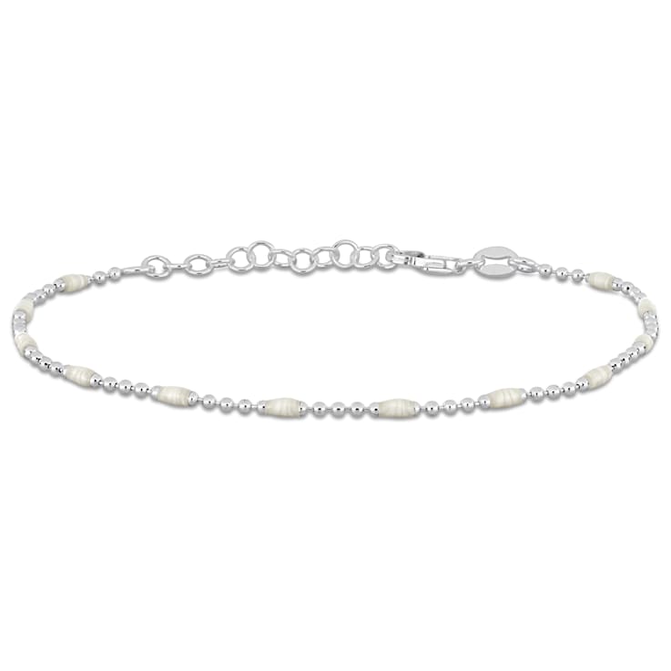 White Enamel Ball Link Bracelet in Sterling Silver
