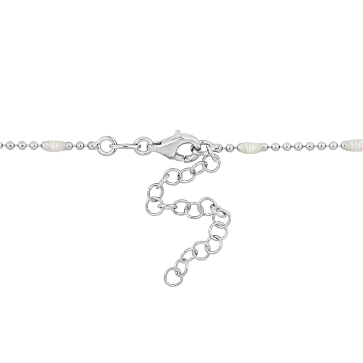 White Enamel Ball Link Bracelet in Sterling Silver