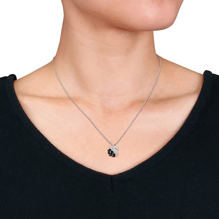 1 3/8 CT TGW Black Spinel and White Topaz Swan Pendant Necklace in
Sterling Silver