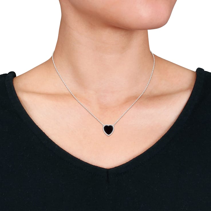 5 CT TGW Black Agate Necklace with Beaded Halo in Sterling Silver