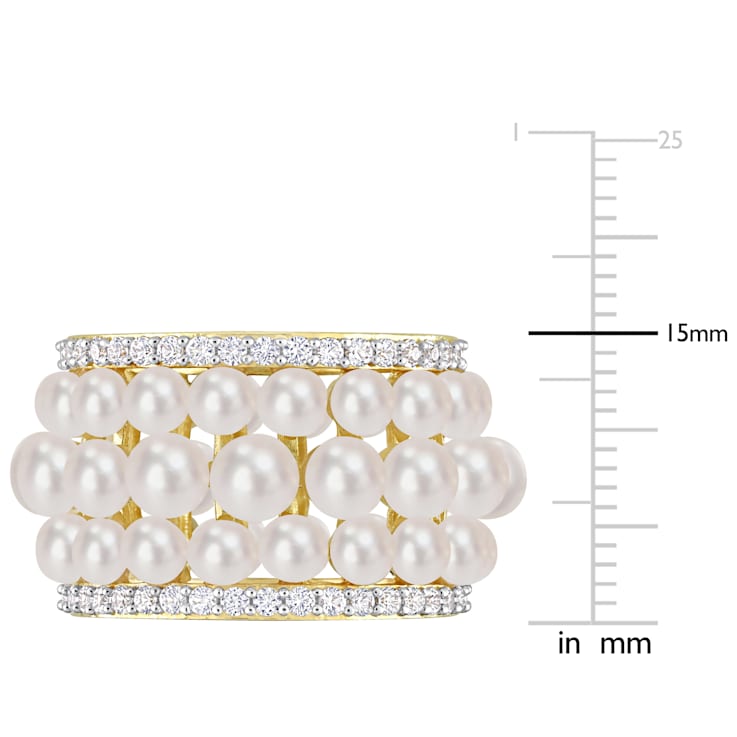 3-4.5MM Freshwater Cultured Pearl & Created White Sapphire Ring in
Yellow Plated Sterling Silver