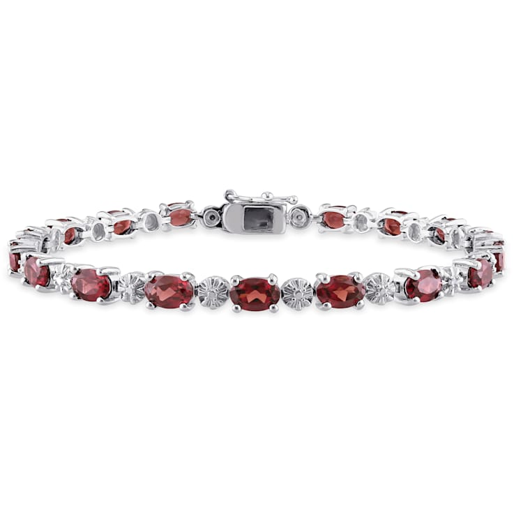 9 7/8 CT TGW Garnet and Diamond Accent Bracelet in Sterling Silver