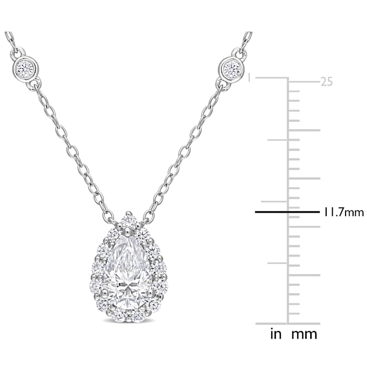 1 1/2 CT DEW Created Moissanite Teardrop Halo Necklace in Sterling Silver