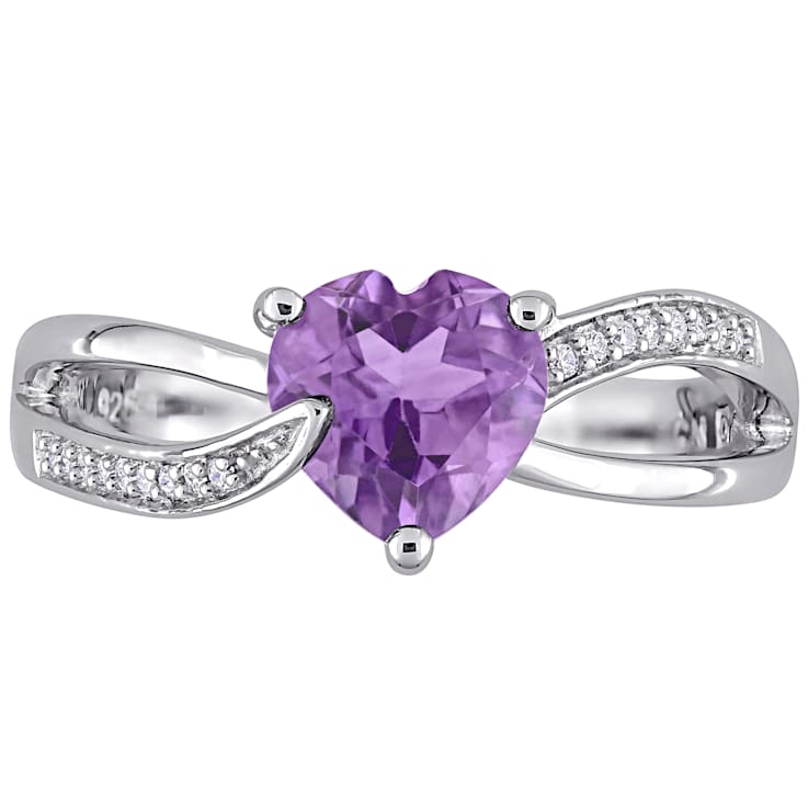 1 CT TGW Amethyst and Diamond Accent Heart Ring in Sterling Silver