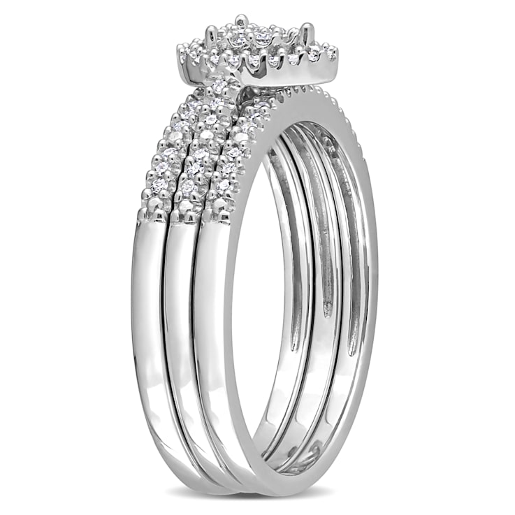 1/4 CT TW Diamond Cluster Pear Shape Halo Bridal Set in Sterling Silver