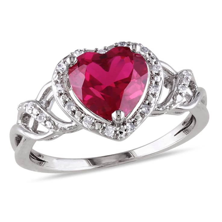 1 5/8 CT TGW Created Ruby and 1/10 CT TW Diamond Heart Ring in Sterling Silver