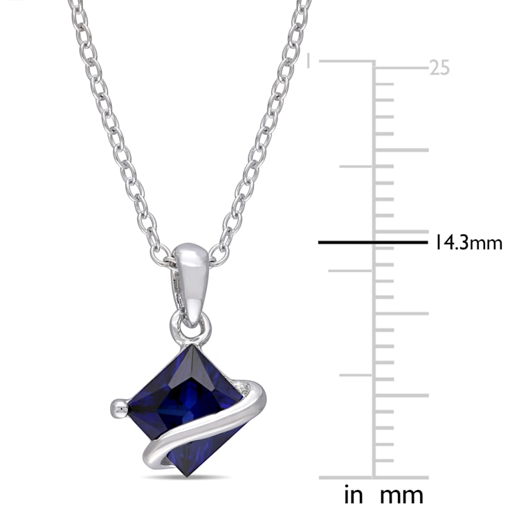 1 1/3 CT TGW Created Blue Sapphire Solitair Square Pendant with Chain in
Sterling Silver