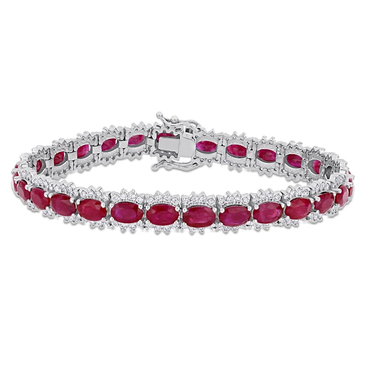 16 4/5 CT TGW Ruby and 2 1/4 CT TW Diamond Bracelet in 14K White Gold