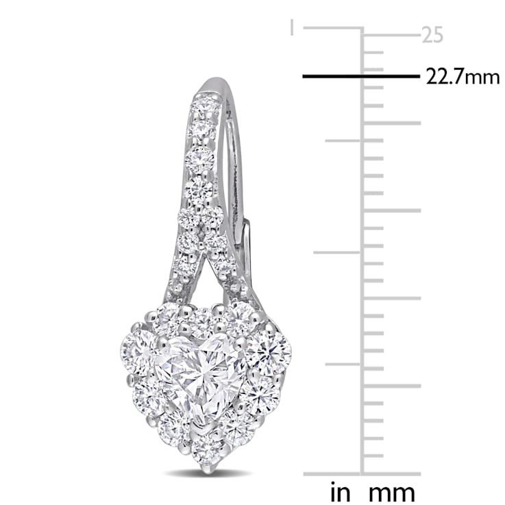 2 CT DEW Created Moissanite Heart Halo Leverback Earrings in Sterling Silver
