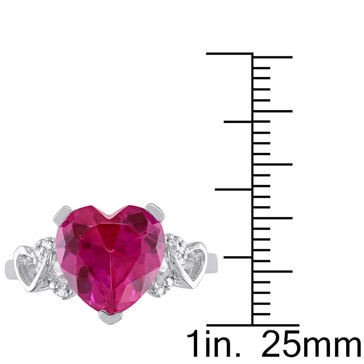 4 1/5 CT TGW Created Pink Sapphire and Diamond Accent Heart Ring in
Sterling Silver