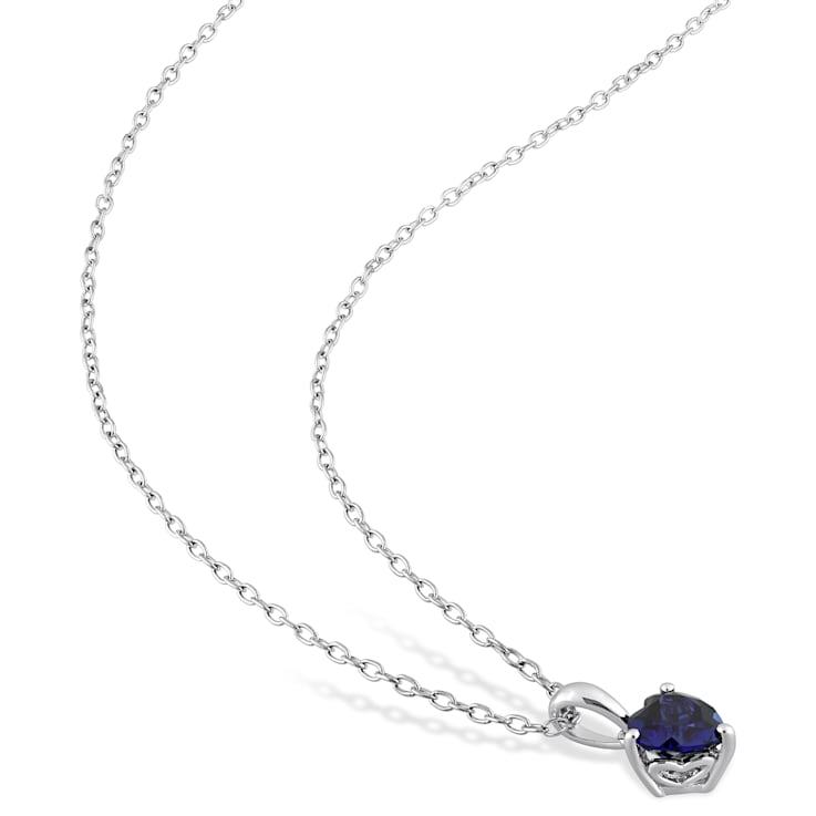 7/8 CT TGW Created Blue Sapphire Solitaire Heart Pendant with Chain in
Sterling Silver