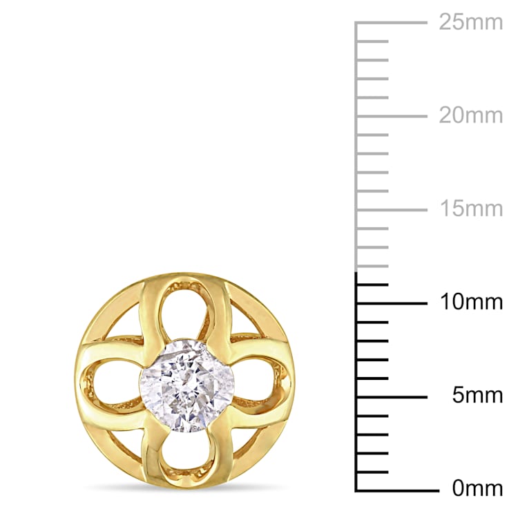 1 CT TW Diamond Clover Circular Post Stud Earrings in 10k Yellow Gold