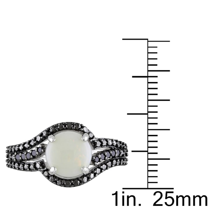 1 1/4 CT TGW Opal and 1/10 CT TW Black Diamond Cocktail Ring in Sterling Silver
