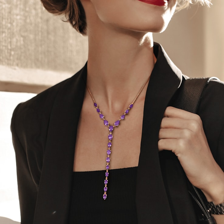9 1/2 CT TGW Amethyst Lariat Necklace in Sterling Silver