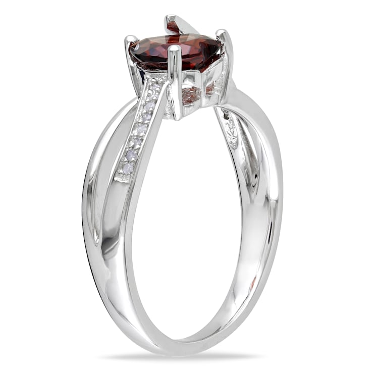 1 1/4 CT TGW Garnet and Diamond Accent Heart Ring in Sterling Silver