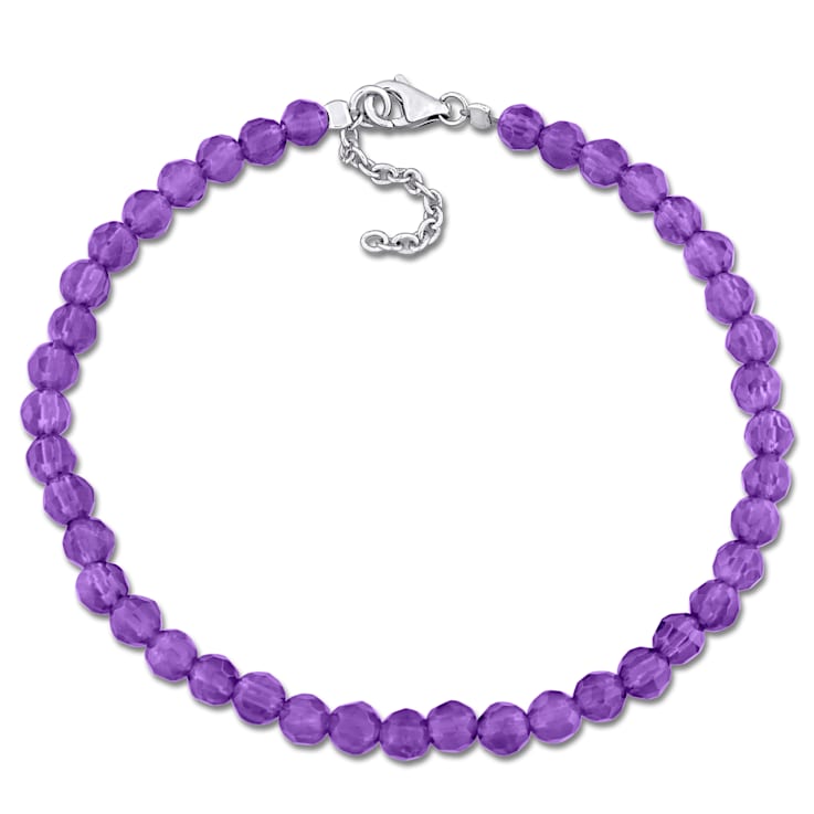 6 1/2 CT TGW Amethyst Beaded Bracelet with Sterling Silver Clasp