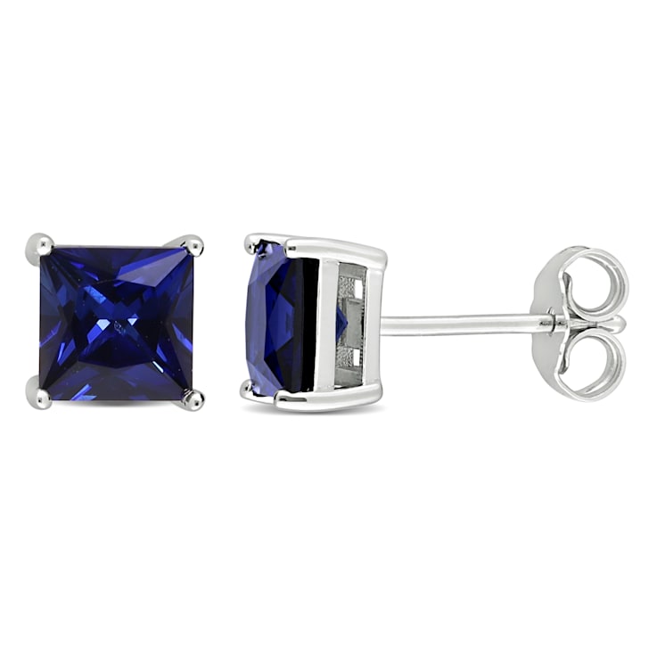 2 5/8 CT TGW Created Blue Sapphire Stud Earrings in Sterling Silver