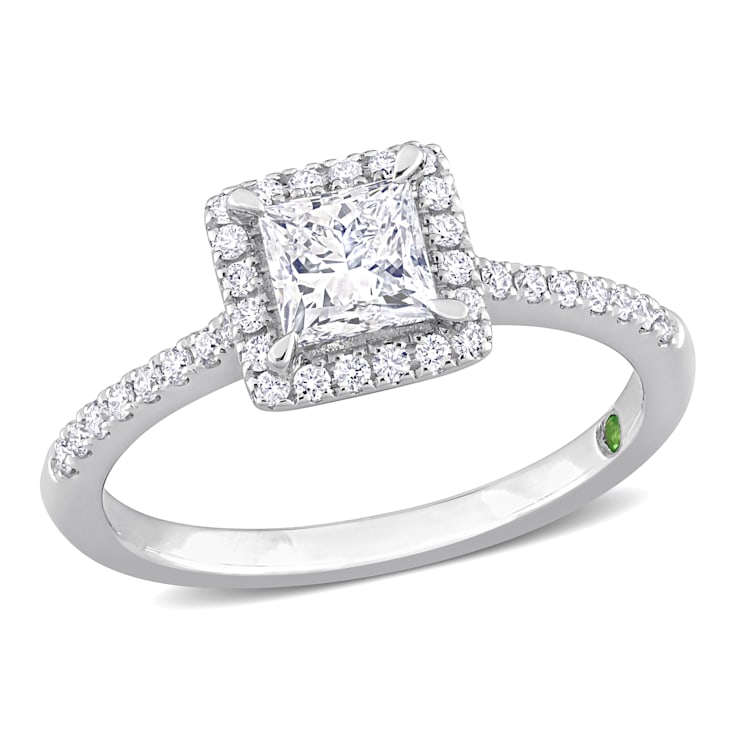 1 CT TGW Lab Grown Diamond with Tsavorite Accent Halo Engagement Ring in
14K White Gold