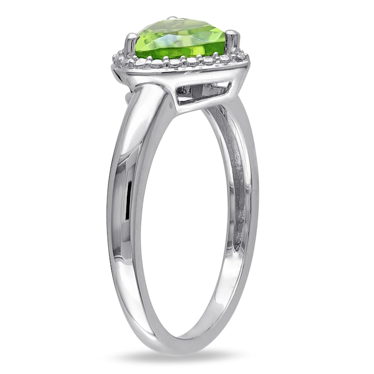 1 1/3 CT TGW Peridot Heart Halo Ring in Sterling Silver