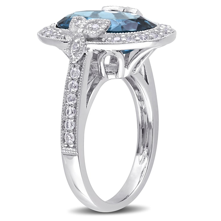 7 7/8 CT TGW London Blue and White Topaz with Diamond Accent Cocktail
Ring in Sterling Silver