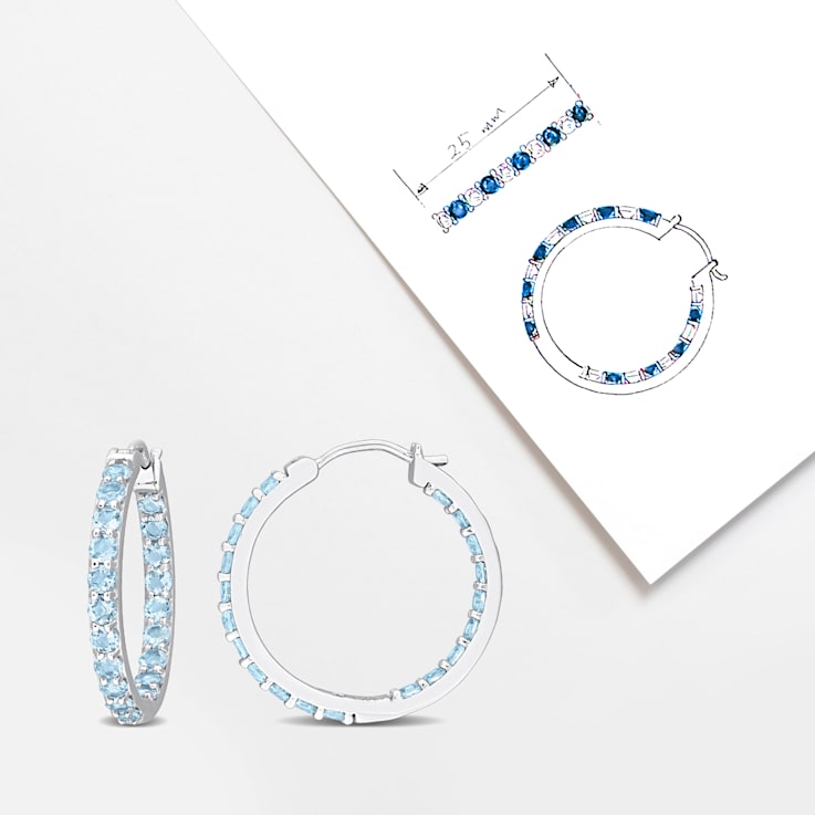 3 1/5 CT TGW Sky Blue Topaz inside-Outside Hoop Earrings in