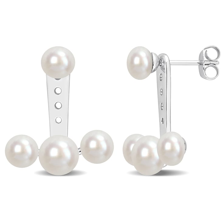 5-6.5MM Freshwater Cultured Pearl Dangle Earrings in 10K White Gold