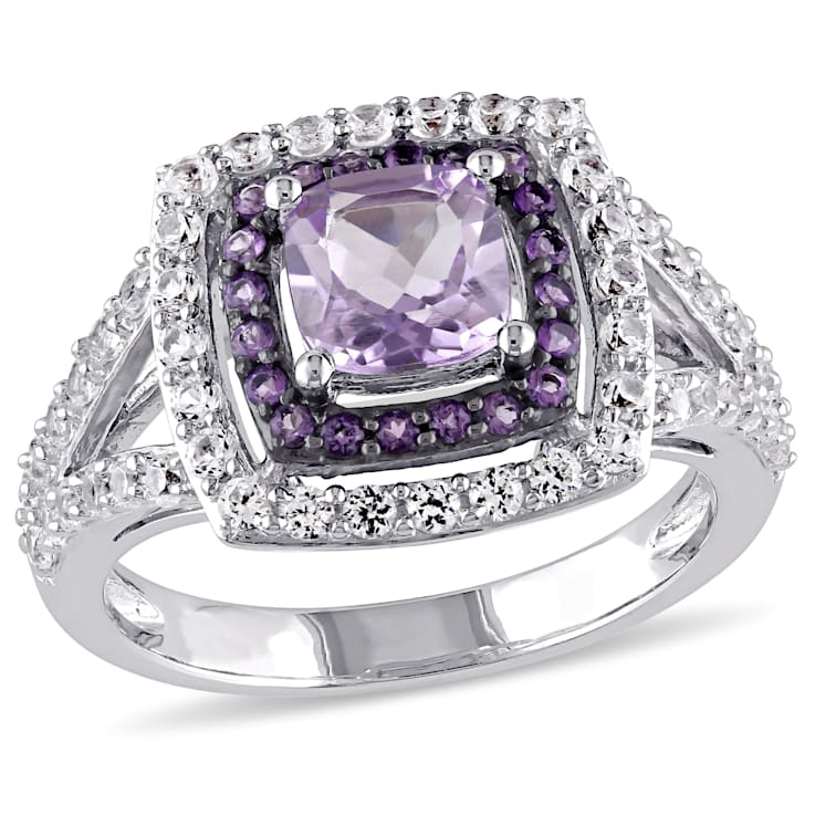 3 4/5 CT TGW Multi-Gemstones Double Halo Split Shank Ring in Sterling Silver