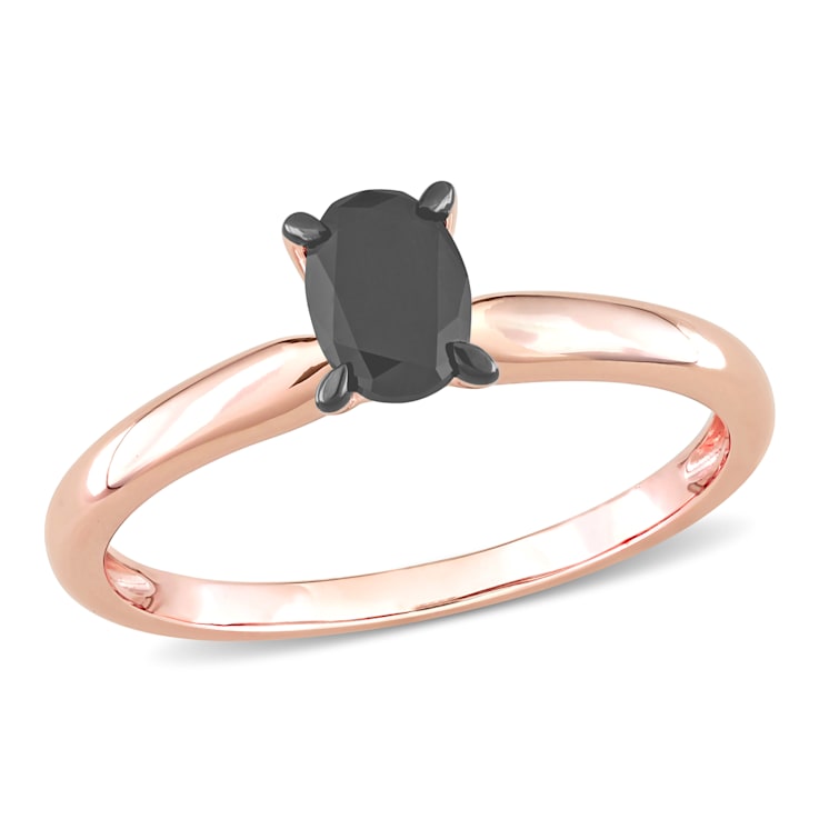 1/2 ct Black Diamond Solitaire Engagement Ring in 14K Rose Gold