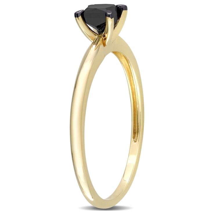 1/2 ct Black Diamond Solitaire Engagement Ring in 14K Yellow Gold