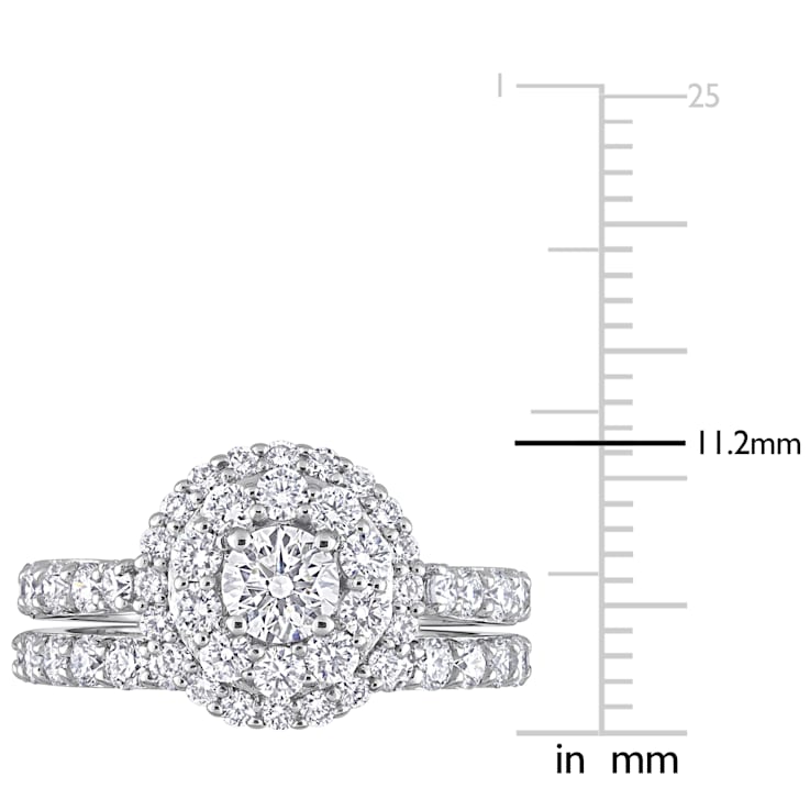 1 3/4 CT TGW Lab Grown Diamond Double Halo Bridal Set Ring in 14K White Gold