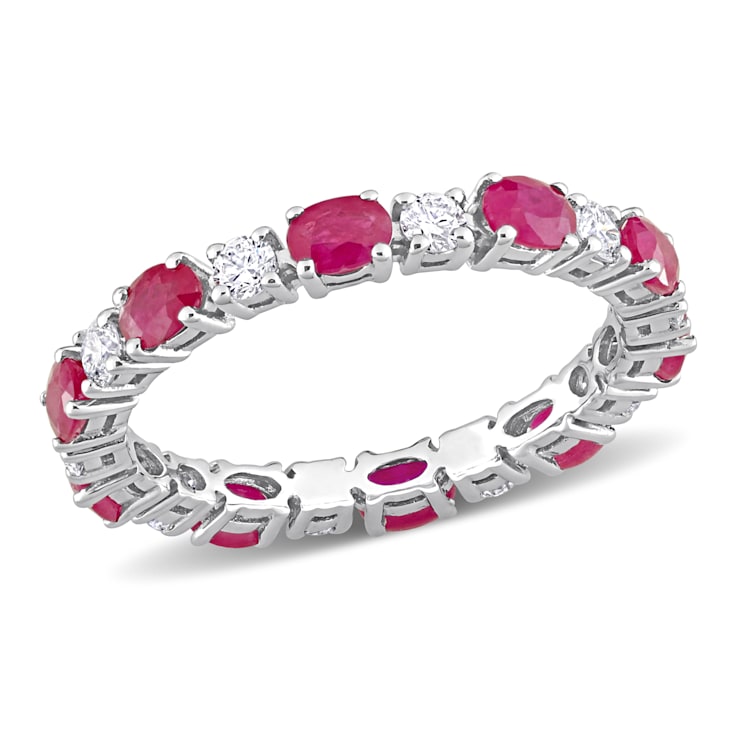 2 CT TGW Ruby and 3/4 CT TW Diamond Eternity Ring in 14K White Gold