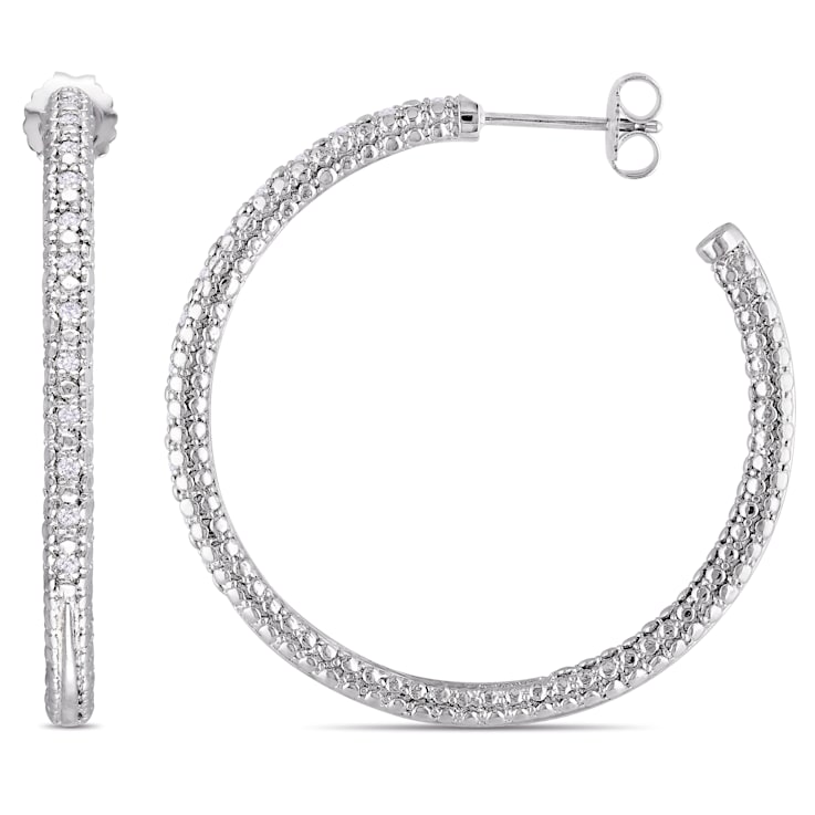 1/4 CT TW Diamond Hoop Earrings in Sterling Silver