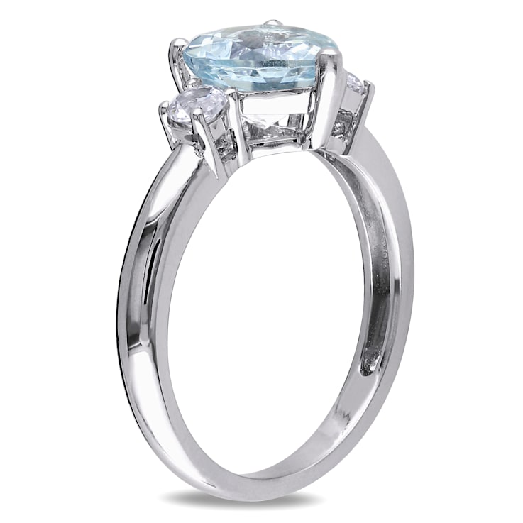 1 4/5 CT TGW Aquamarine and Created White Sapphire Heart Ring in
Sterling Silver