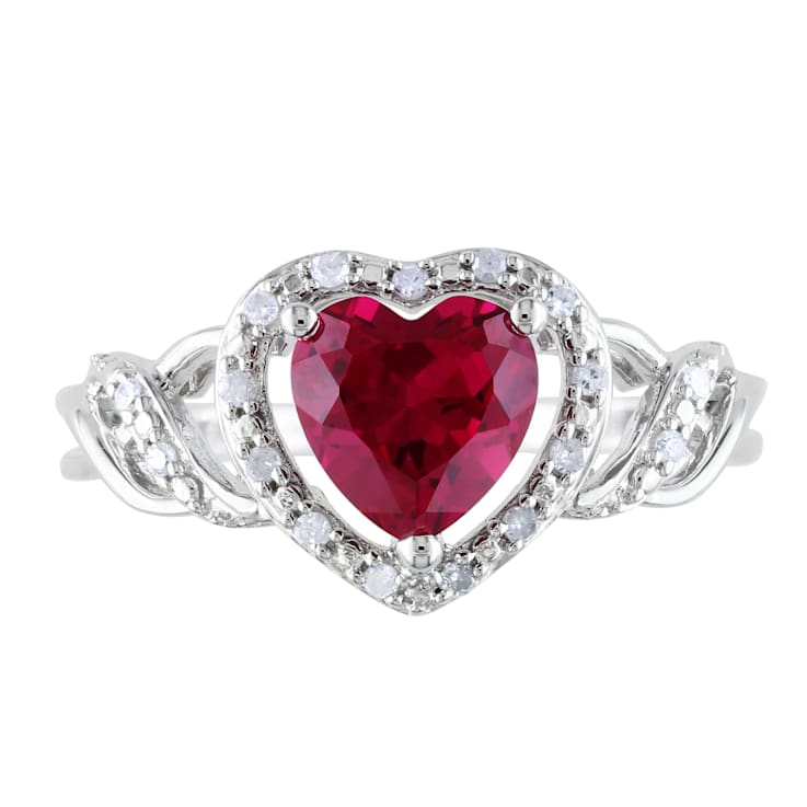 1 5/8 CT TGW Created Ruby and 1/10 CT TW Diamond Heart Ring in Sterling Silver