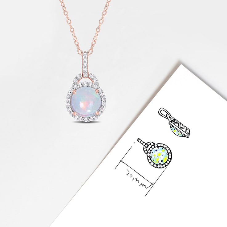 3 1/4 CT TGW Blue Ethiopian Opal and White Topaz Pendant with Chain in
Rose Plated Sterling Silver