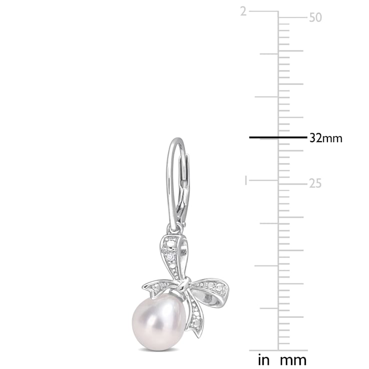 7.5-8MM Freshwater Cultured Pearl and Diamond Accent Bow Leverback
Earrings in Sterling Silver