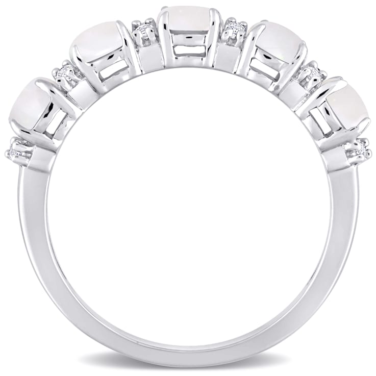 1 CT TGW Opal and White Topaz Semi Eternity Ring Sterling Silver