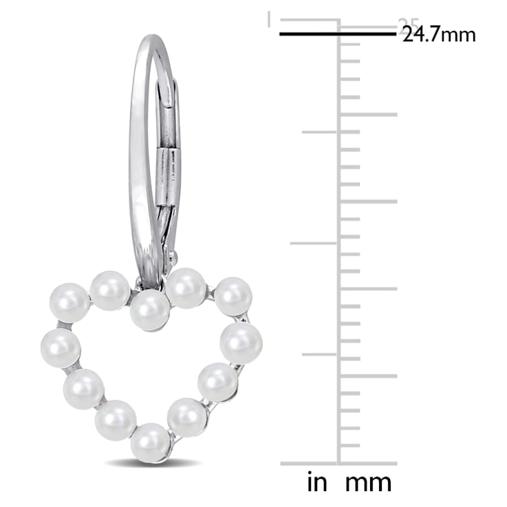 2-2.5MM Freshwater Cultured Pearl Heart Earrings in 14K White Gold
